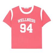 Katoenen Sportshirt met Witte Details Sporty & Rich , Pink , Dames