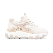 Beige Suède Sneakers met Geperforeerde Details Hogan , Pink , Dames