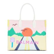 Medium tote tas van canvas en patchwork leer Balmain , Multicolor , Da...