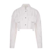 Witte Katoenen Crop Shirt met Metalen Details Off White , White , Dame...