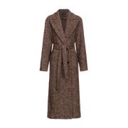 Herringbone Double-Breasted Coat Camel Pinko , Brown , Dames