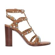 Bruine Leren Sandalen met Stenen ASH , Brown , Dames