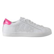 Witte leren sneakers met fuchsia accenten P448 , White , Dames