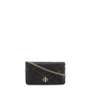 Zwarte Leren Schoudertas met Kettingdetail Tory Burch , Black , Dames