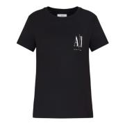 Dames T-shirt collectie 100% katoen Armani Exchange , Black , Dames