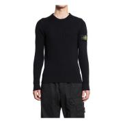 Zwarte Geribbelde Gebreide Crewneck Sweater Stone Island , Black , Her...