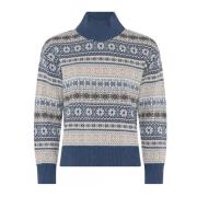 Blauwe Jacquard Coltrui Pullover Blouse Skovhuus , Multicolor , Dames