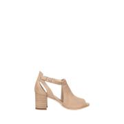 Beige Leren Enkellaarzen met 7cm Hak Nerogiardini , Beige , Dames