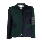 Groene Wollen Flanellen Jas 4bar Detail Thom Browne , Green , Dames