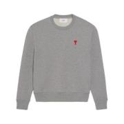 Hart Motief Ronde Hals Sweater Ami Paris , Gray , Heren