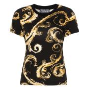 Jersey T-shirt in zwart en goud Versace Jeans Couture , Black , Dames