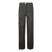 Herringbone Canvas Mid Waist Pants Ganni , Black , Dames