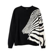 Oversized Trui met Zebra Design Desigual , Black , Dames