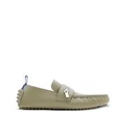 Groene Olijf Metallic Rits Mocassin Burberry , Green , Heren