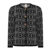 Zwarte Geknoopte Cardigan met Jaquard Patroon Skovhuus , Black , Dames