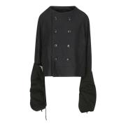 Korte Pea Coat met Bontmouwen Yohji Yamamoto , Blue , Dames