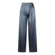 Satin Wide Leg Wrap Broek Herno , Blue , Dames