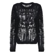 Zwarte Crew Neck Sweater met Openwork Details Rick Owens , Black , Her...