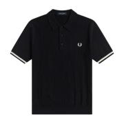 Heren Fijn Geribbelde Gebreide Polo Fred Perry , Black , Heren