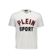 Wit Katoenen T-Shirt met Contrasterende Details Plein Sport , White , ...