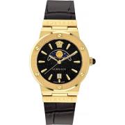 Glam Greca Moonphase Leren Horloge Versace , Yellow , Dames