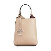 Beige Hammered Leather Handbag with Silver Hardware Tod's , Beige , Da...