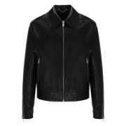 Zwarte Leren Jas met Kraag Lanvin , Black , Heren