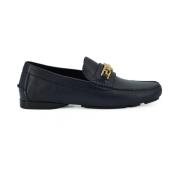 Marineblauw Kalfsleer Loafers Versace , Blue , Heren