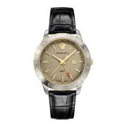 Herenhorloge Zwart Leer Goud Zilver GMT Versace , Gray , Heren