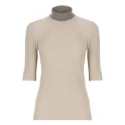 Beige Katoenen Trui met Hoge Hals Brunello Cucinelli , Beige , Dames