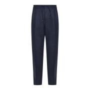 Blauwe Wol Elastische Taille Broek Brunello Cucinelli , Blue , Heren