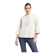 Geborduurd katoenen stretchshirt Elena Mirò , White , Dames