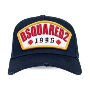 Blauwe Logo Geborduurde Gebogen Hoed Dsquared2 , Blue , Heren