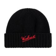 Wollen muts met logo Woolrich , Black , Heren