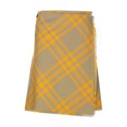 Gele Geruite Wollen Rok Aw22 Burberry , Yellow , Dames