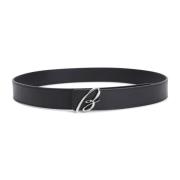 Zwart Leren Riem Brioni , Black , Heren