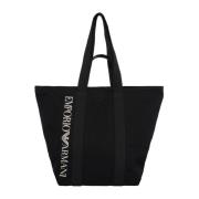 Canvas Tote Bag met Logo Emporio Armani , Black , Dames