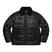 Shearling Kraag Leren Puffy Jas Supreme , Black , Heren