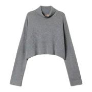 Grijze Paillet Sweater Dolcevita Lange Mouw Twinset , Gray , Dames