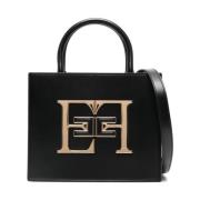 Zwarte geborstelde handtas met gouden metaal Elisabetta Franchi , Blac...