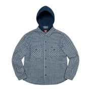 Houndstooth Flannel Hooded Shirt Supreme , Blue , Heren