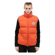 Gewatteerd Down Gilet met Logo Patch Moncler , Orange , Heren