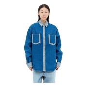 Contrast Denim Shirt met Panelen Marni , Blue , Dames