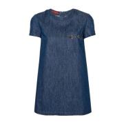 Blauwe Denim Jurk met Horsebit Detail Gucci , Blue , Dames