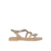 Rhinestone Snake Flat Sandal Alma EN Pena , Beige , Dames