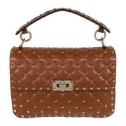 Spike Rockstud Leren Schoudertas Valentino Garavani , Brown , Dames