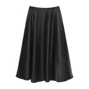 Zwarte Leren Geplooide Panel Rok Msgm , Black , Dames