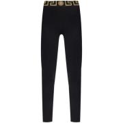 Zwarte Stretch-Design Greca Detail Broek Versace , Black , Dames