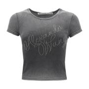 Rhinestone Logo T-shirt Alexander Wang , Gray , Dames