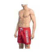 Rode zwemshorts met zijprint Bikkembergs , Red , Heren